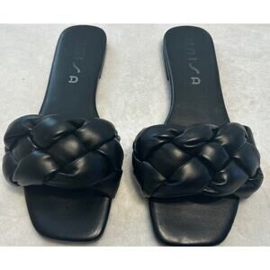 Unisa Synthia Ankle Strap Womens Black Flat Dress Sandals Flip Flops Size 8.5M